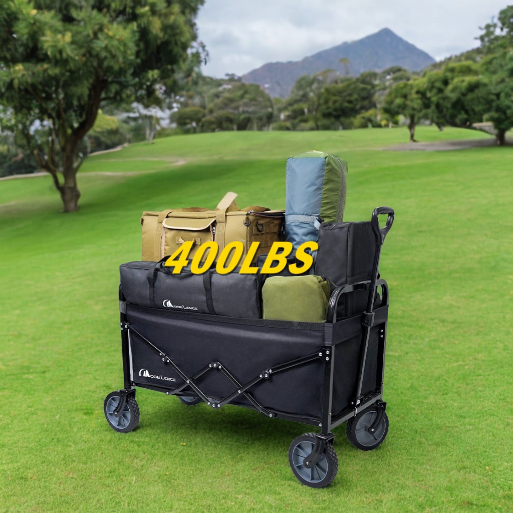 

1pc Heavy Duty Collapsible Wagon - 350lbs Large Capacity, Wheels, Pet Carrier, Beach, Lawn, Shopping, Camping, 27.56" Utility Garden Cart-black