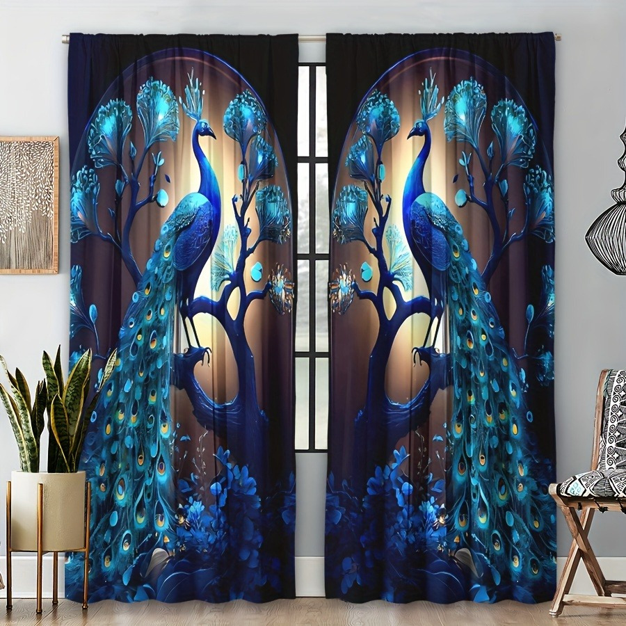 

2pcs Print Curtains, Contemporary Style, Polyester, Machine Washable, Semi-transparent, For Bedroom, Kitchen, Office, Study, Living Room, Privacy & Decor, Rod , No Battery Required