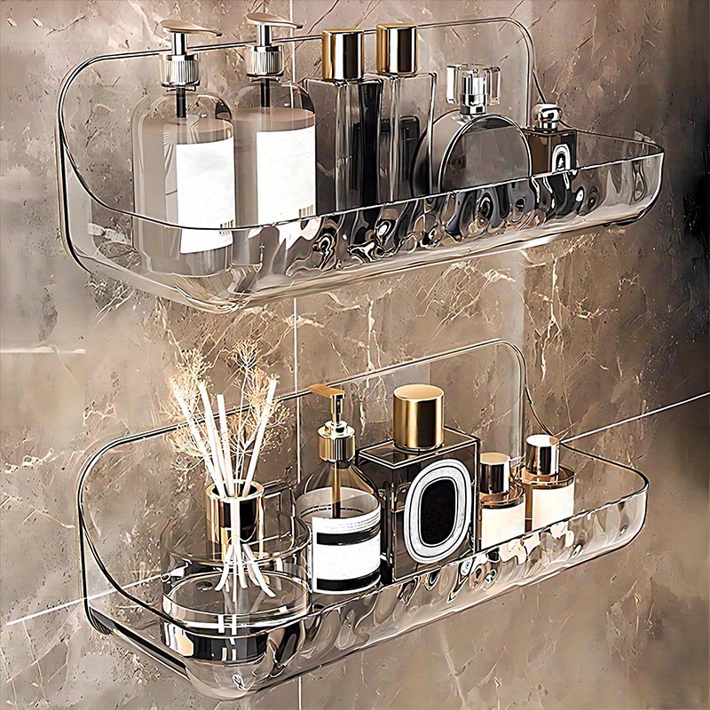 TEMU 2pcs Self Adhesive Shelf, Acrylic Wall Mounted For Bathroom Organization, With Self Adhesive Tape, No Drilling Shower Caddy Organizer For Bathroom, Kitchen And Living Room