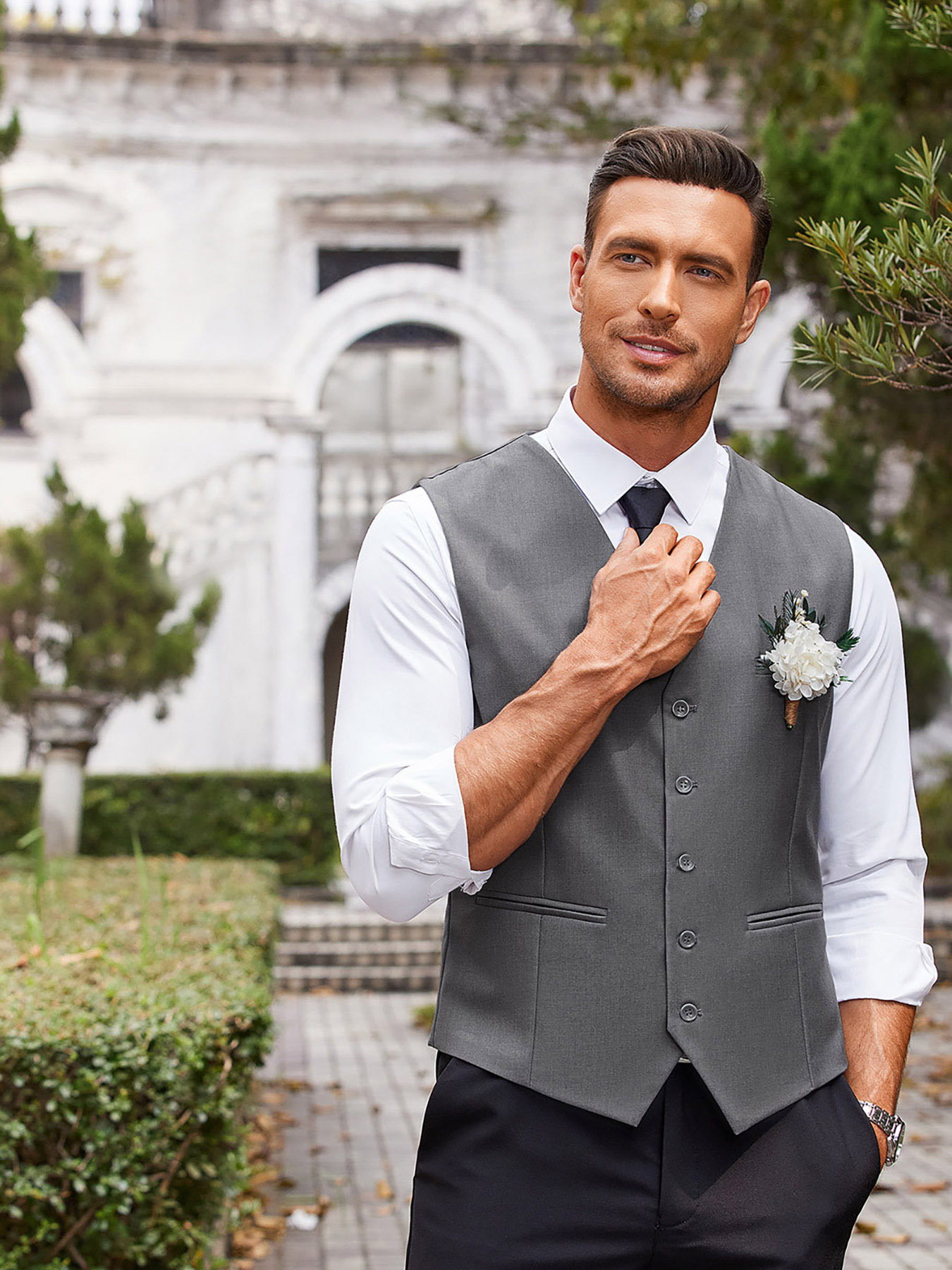 Grey Mens Vest Cheap Mens Suit Vests Fit Herringbone Waistcoat Casual Temu