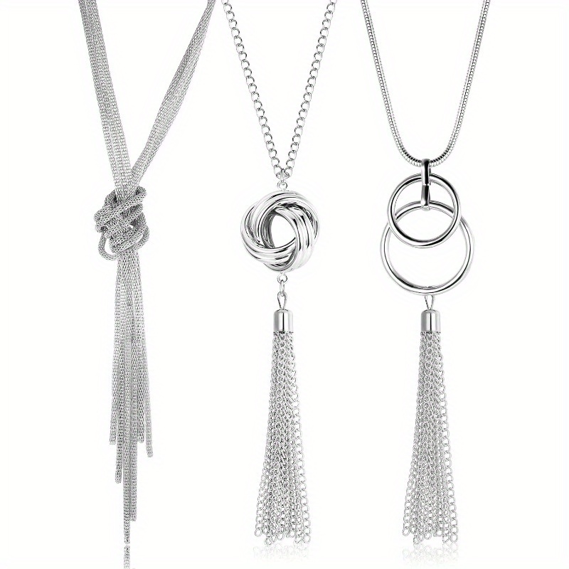 Image of 3pcs Long Pendant Necklaces For Women Y Chain Necklace Fashion Sweater Necklaces Set