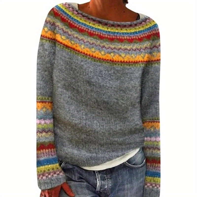 

Women's Y2k Stripes Crochet Long Flared Sleeve Casual Knit Pullover Sweater Knitted Hollow Out Top