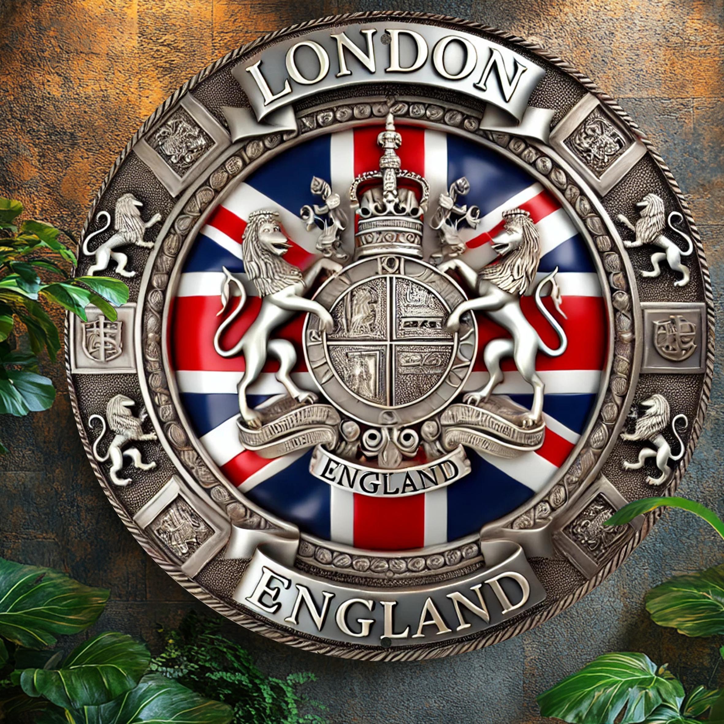 

1pc, 8x8 Inch England Metal Sign, 2d Round Aluminum Wall Art, , No Power Needed, Wall Hanging Decor For Home, Kitchen, Living Room, Office, Party, Thanksgiving, Christmas Gift