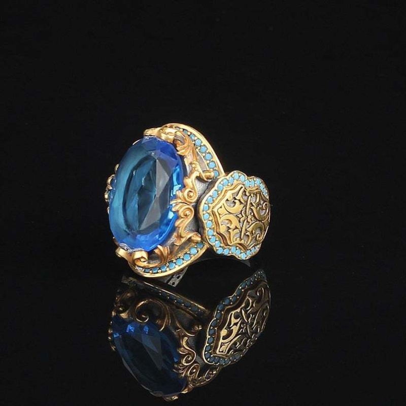

1 Pcs Simple And High-end Ornament Pattern Blue Gemstone Ring