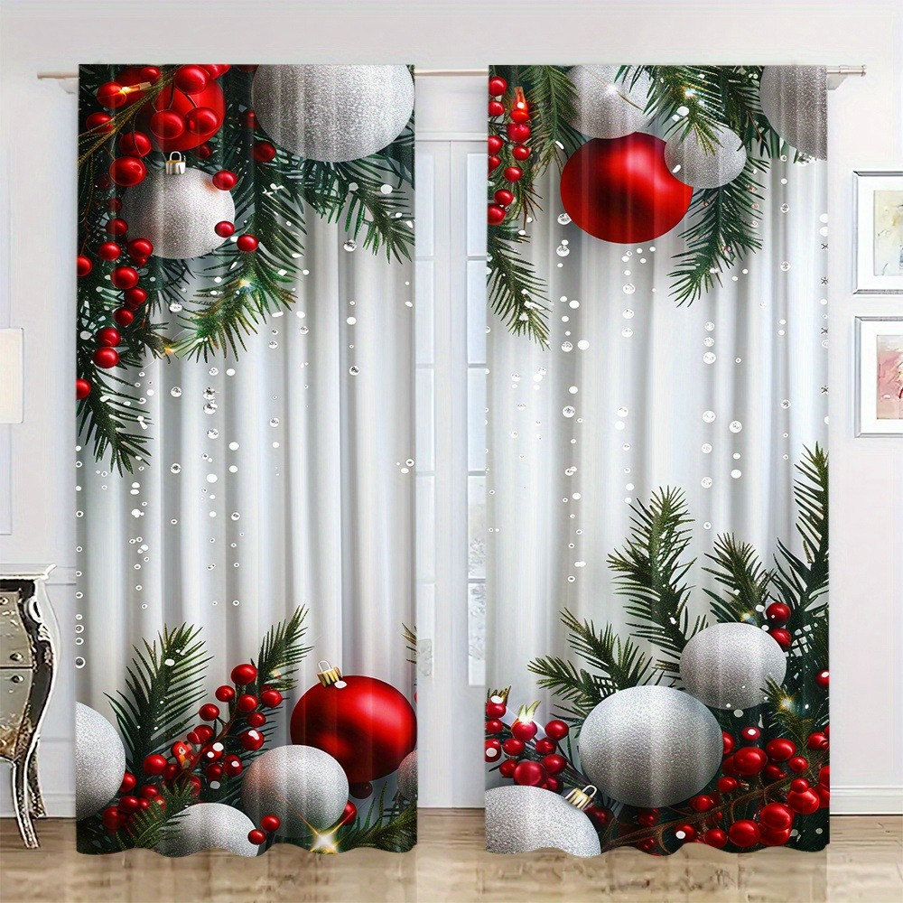 

2pcs Set Christmas Tree Curtains - Digital Printed Polyester, Rod Pocket Room, Kitchen, Bedroom & Study - Machine Washable Home Decor (rods Not Included)