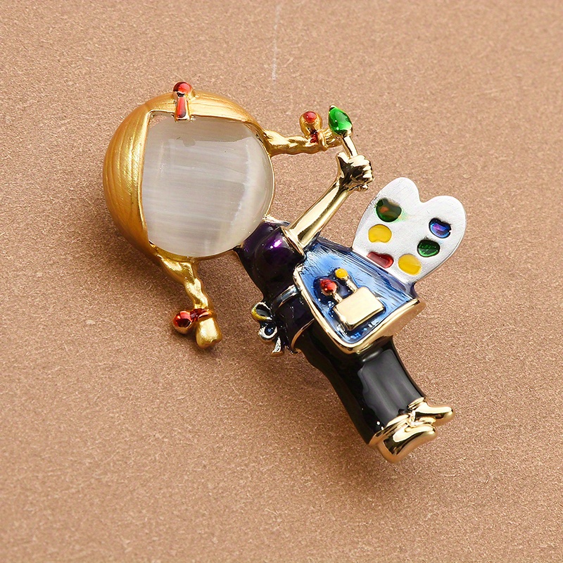 TEMU 2024 Winter New Drawing Girl Brooches Women Painter Art Lover Office Casual Brooch Pins Gifts