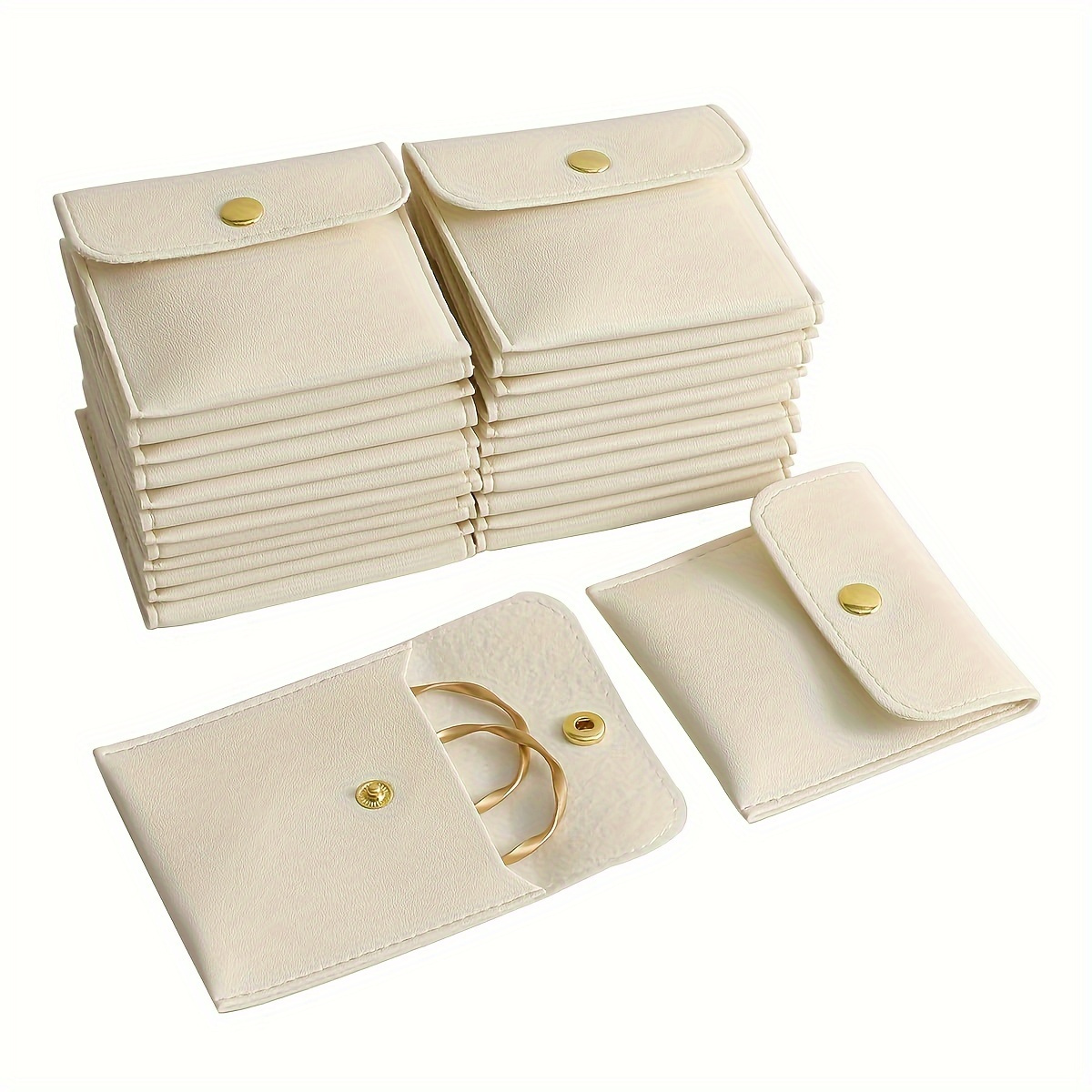 

10 Pcs White Faux Leather Jewelry Pouches With Snap Closure - Luxurious Gift Bags For Earrings, Necklaces, Bracelets, And Rings - Storage And Organization