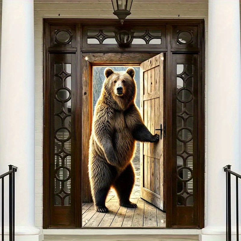 

2d Door Banner, 1pc 2d Door Banner Polyester Brown Bear Door Banner Seasonal Outdoor Decoration No Power Required Fits Standard Door Garden Flag For Lawn And Banner 35.4 X 70.8inch