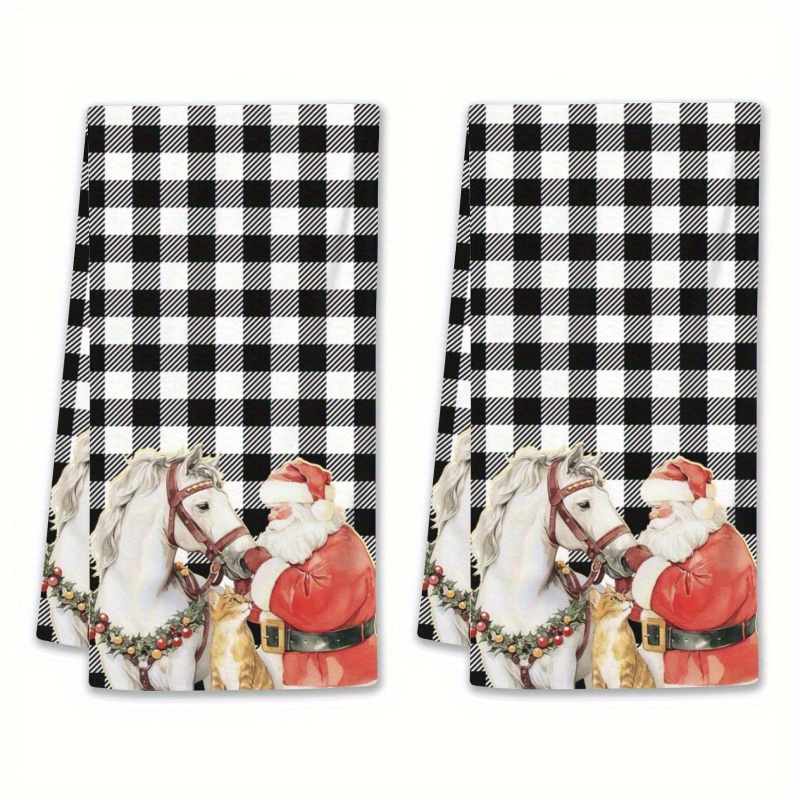 

2pcs 18x26inch Christmas Kitchen Towels, Santa & Design, Polyester, Absorbent Hand Towels For Holiday Cooking & Decor, , Machine Washable, Rectangular Dish Towels