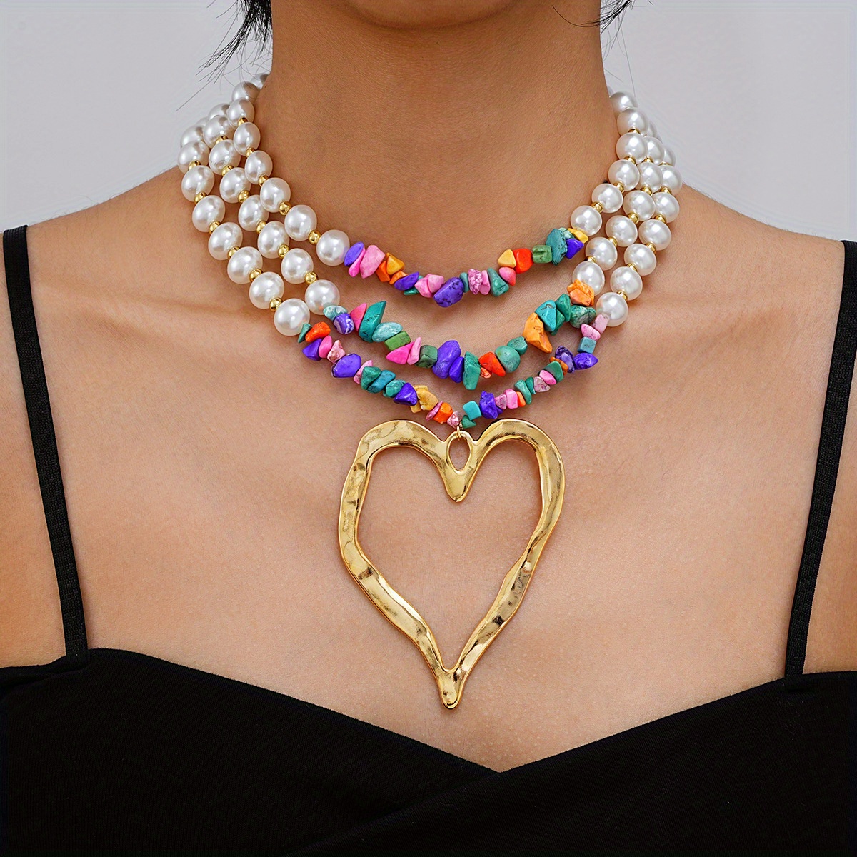 

Pearl Turquoise Beaded Necklace Retro Personality For Girls Necklace