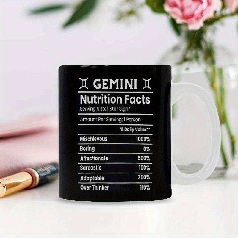 TEMU Nutrition Facts Coffee Mug - 11oz Black Ceramic Travel Cup With Funny Zodiac Signs, Coffee, Tea, And Gifts, Travel Coffee Mug | Humorous Mug
