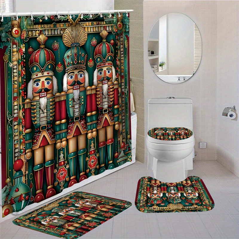 

Christmas Nutcracker Shower Curtain Set - 1/4pcs, Waterproof & Washable Polyester With 12 Hooks, Non-slip Bath Mat Carpet Rugs, Toilet Lid Cover -holiday Bathroom Decor(open Jit)