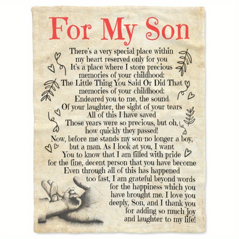 

Flannel 'for My Son' Blanket - Message, Cozy And Comfortable, Ideal For Sofa, Bed, Travel, Camping - Perfect Gift For , Fleece Blanket