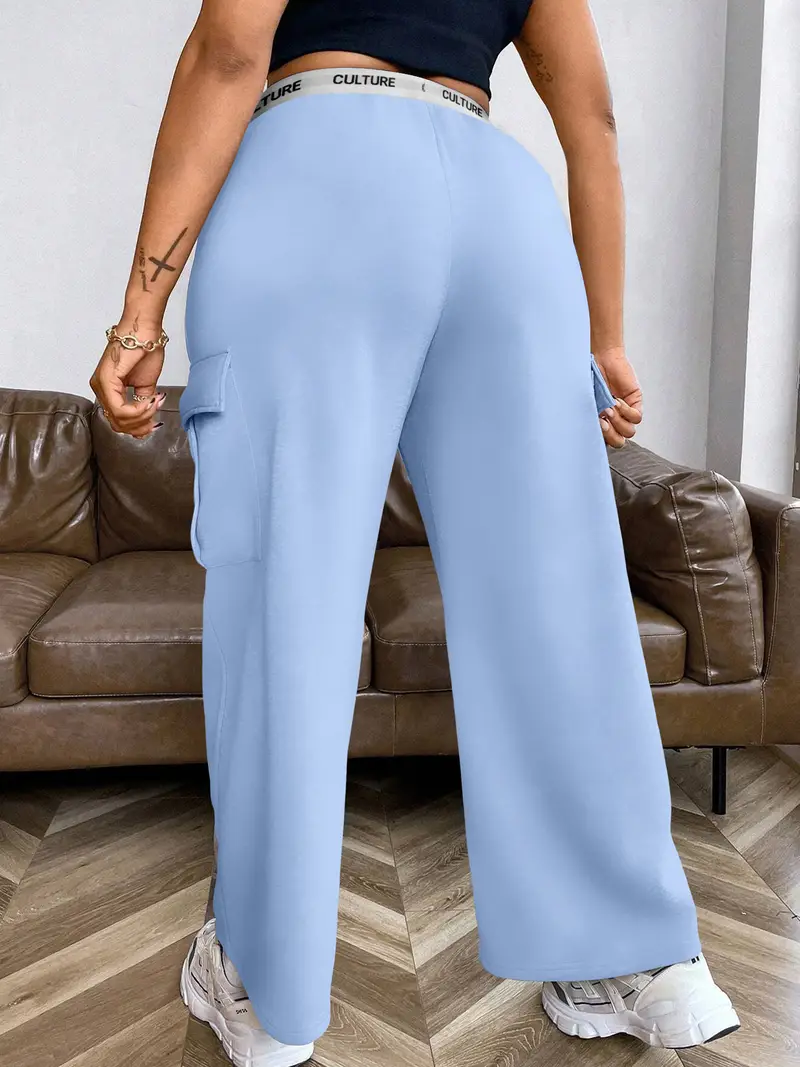 pantalon cargo décontracté en polyester tricoté pour femmes avec imprimé alphabet et poches - pantalon de travail décontracté toutes Détails du produit 8