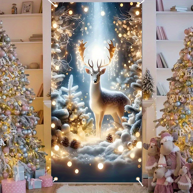 

Reusable Polyester Christmas Elk Tapestry Banner With Rope, Fit, Winter Scene Room Decoration, No Electricity Needed, Ideal For Christmas Decor And All