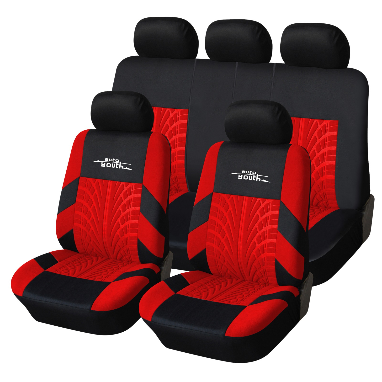 TEMU Tyre Print Full Set Car Seat Covers - , Airbag Compatible, Quick Setup, Universal Fit For Car, Truck, Suv - Durable, Waterproof, Easy To Clean, Breathable Interior Accessories