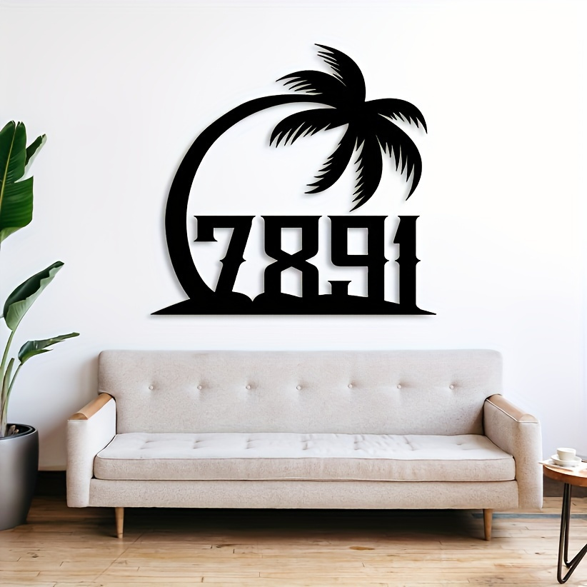 personalized palm tree metal sign   number address ideal for beach themed home decor black wall hanging details 0