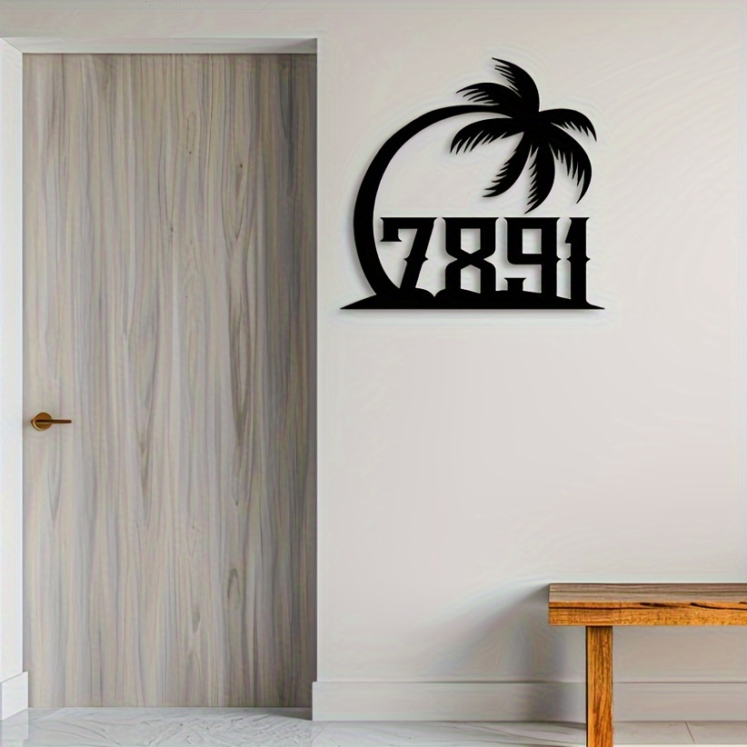 personalized palm tree metal sign   number address ideal for beach themed home decor black wall hanging details 1