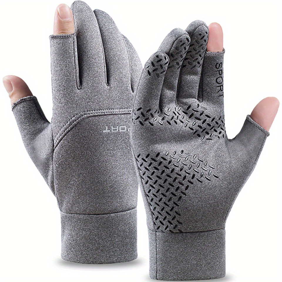 

1 Pair Winter Cycling Gloves - Warm, Anti-slip Touchscreen Compatible With Cutout, Breathable Polyester For Outdoor Sports & Fishing, Gray, Men's, Women, Angling