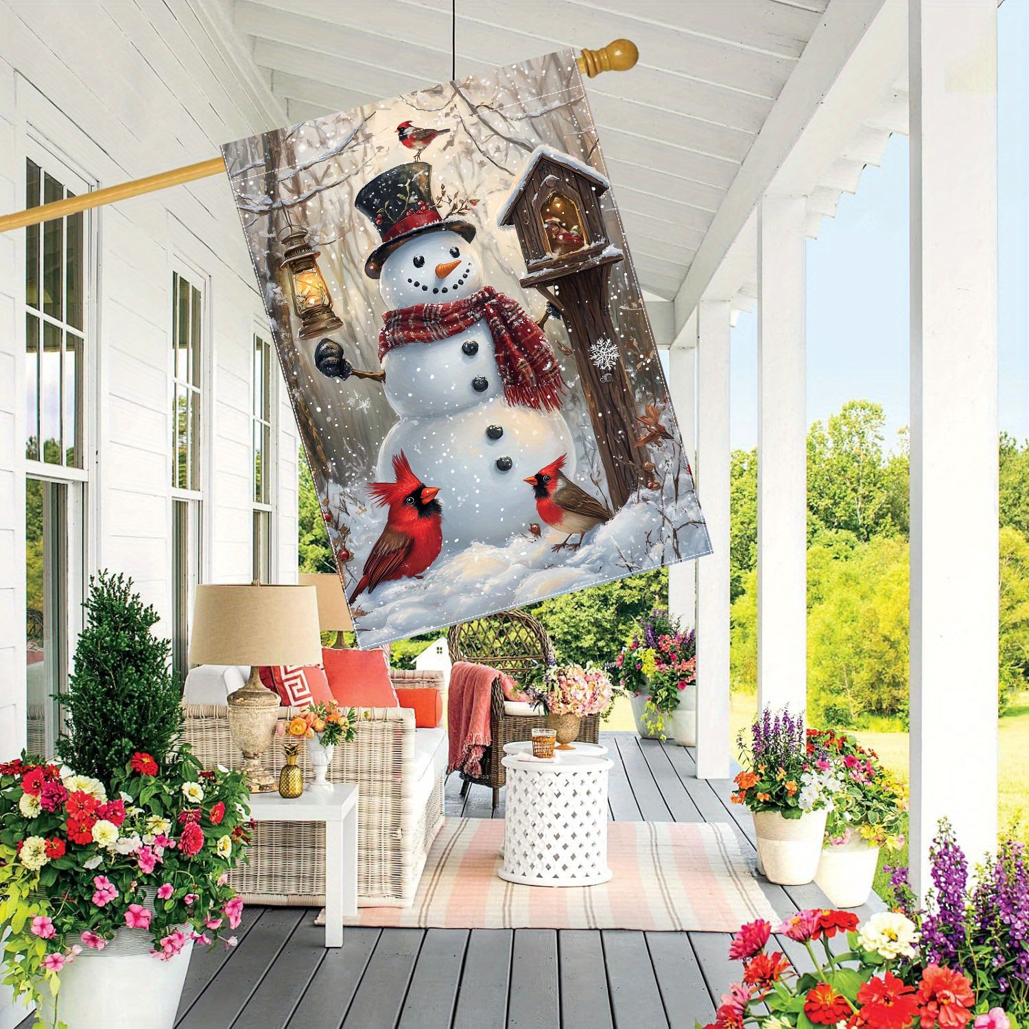 

Double-sided Winter Snowman House Garden Flag - 28x40 Inches, Polyester, Outdoor Lawn Decoration, No Electricity Needed - 1pc