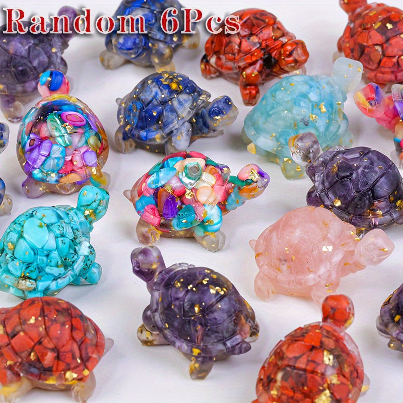 

6pcs Random Resin Mixed Artificial Crystal Crushed Stone Turtle Ornaments Set, Reiki Crafts Turtle Stone Statue, Desktop Decoration Ornaments, Ideal Gifts For Men Women Mom