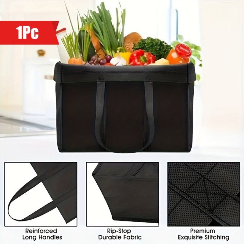 

Extra-large Foldable Shopping Tote With Long Handle - Non-woven Fabric, Groceries & Retail (16.1x10.2x13 Inches)