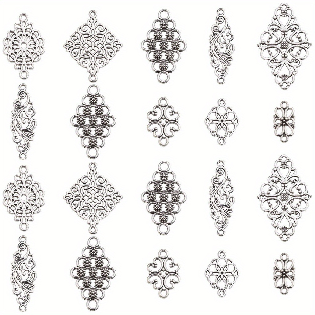 TEMU 80pcs 8 Styles Alloy Connector Charms, Findings, & Flower, 13~41x8~29x1~3.5mm, Hole: 1.5~2.5mm, 10pcs/ Style