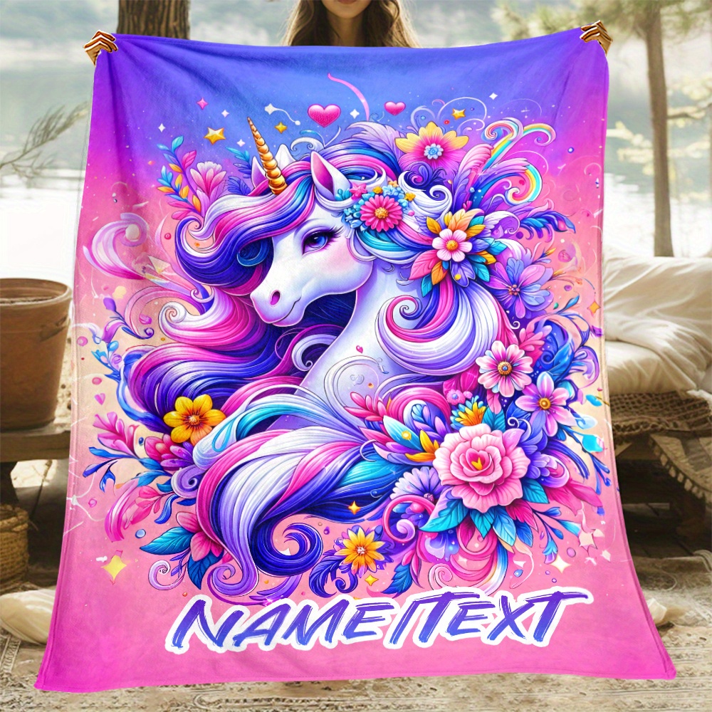 

Personalized Unicorn Cartoon Blanket - Soft, Lightweight Flannel Throw For Couch, Bed, Travel & Office - Custom Name , Perfect Gift For Family & Friends