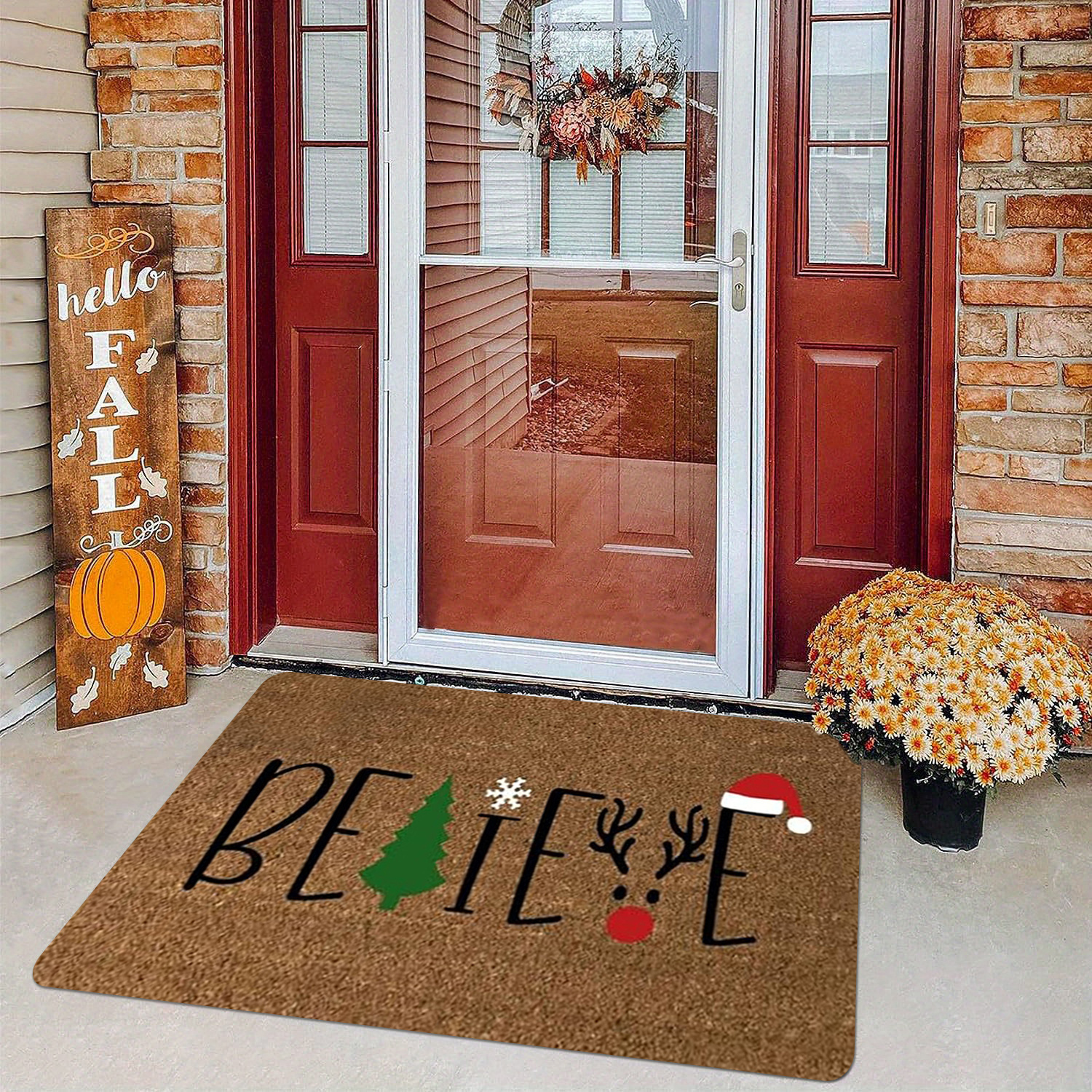 

1pc, 1.2cm Sponge Carpet, Christmas Door Mat, Home Fashion Farmhouse Style Outdoor Suitable For Front Door Porch