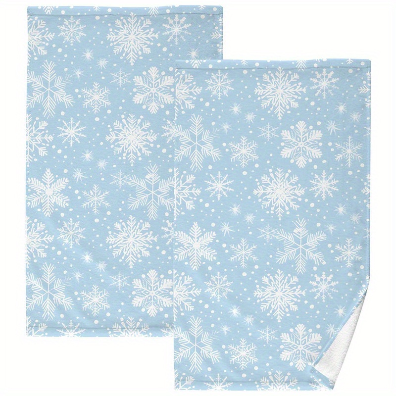 

2pc Christmas Snowflakes Hand Towels, 18x26in, Soft Absorbent Lightweight Polyester, Contemporary Knit Style, Super Soft, Rectangular, For Bathroom, Kitchen, Gym, Yoga, Spa