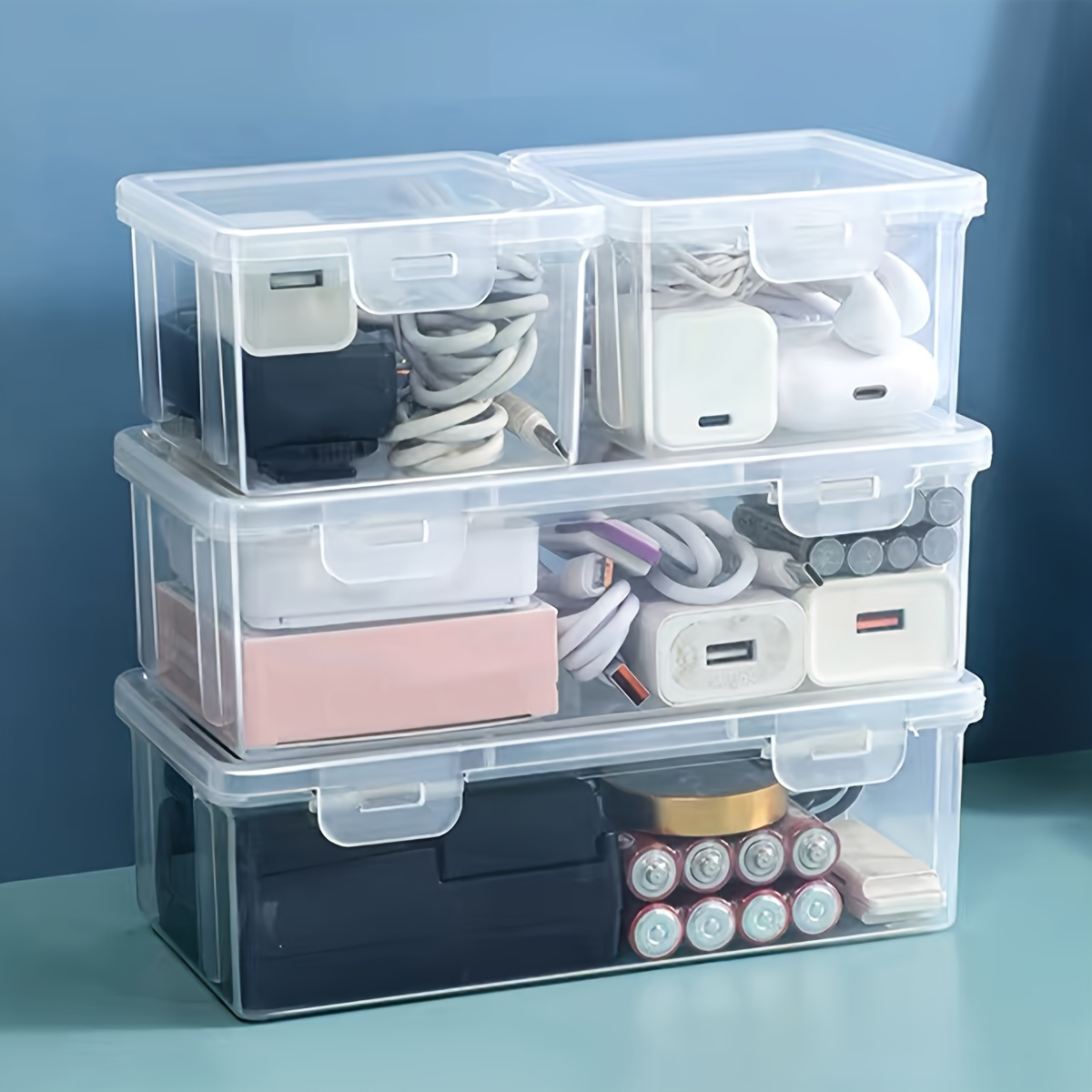 

4- Plastic Organizer Box Set – , & Moisture- Storage Containers For Desk, , & – For Cables, , Earphones, , & Small