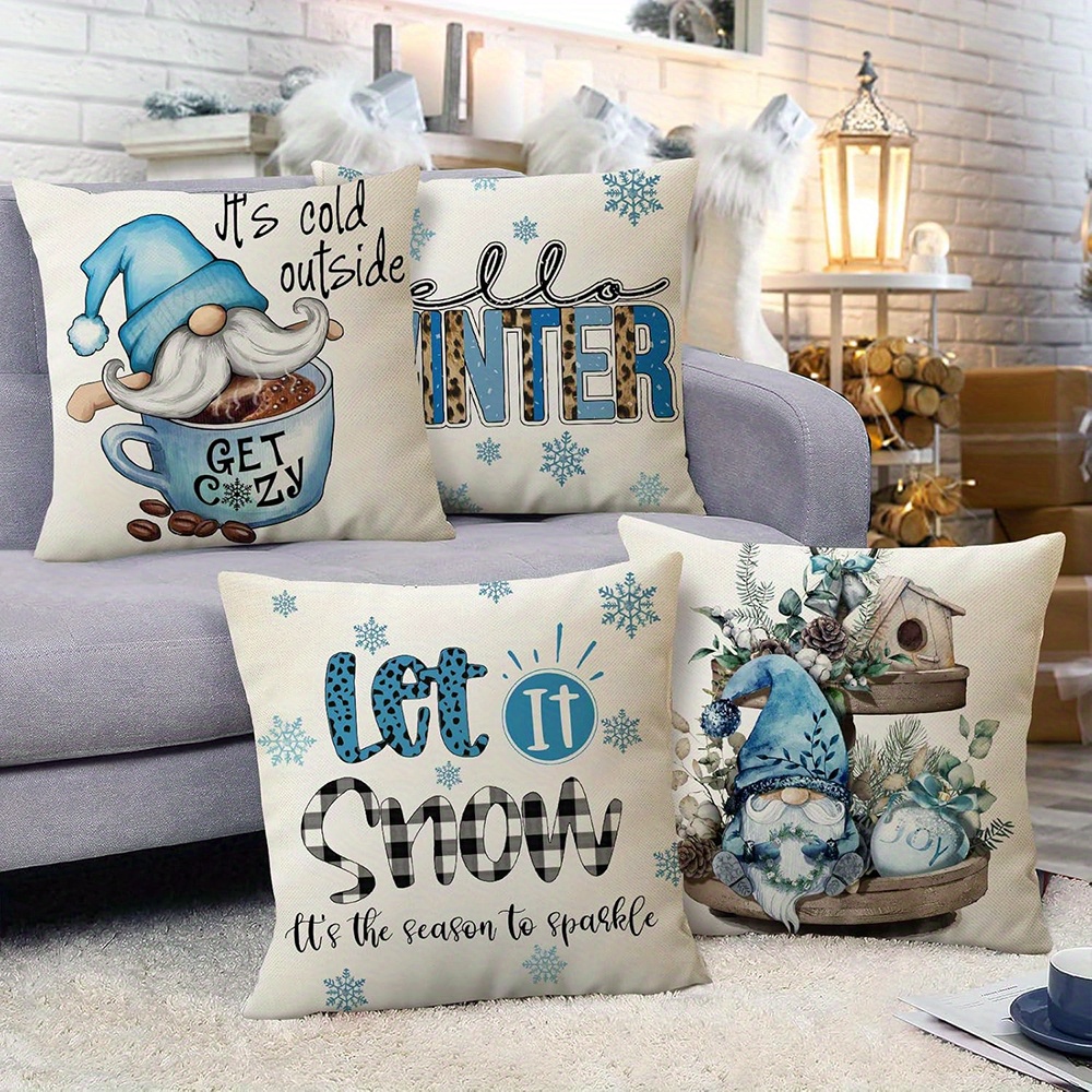 

4pcs Set Linen , 18x18 - Zip , Washable For Sofa & Bedroom Decor (inserts Not Included)