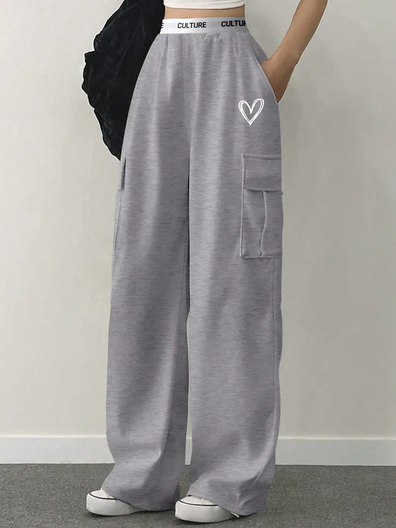 pantalon cargo décontracté en polyester tricoté pour femmes avec imprimé alphabet et poches - pantalon de travail décontracté toutes Détails du produit 0