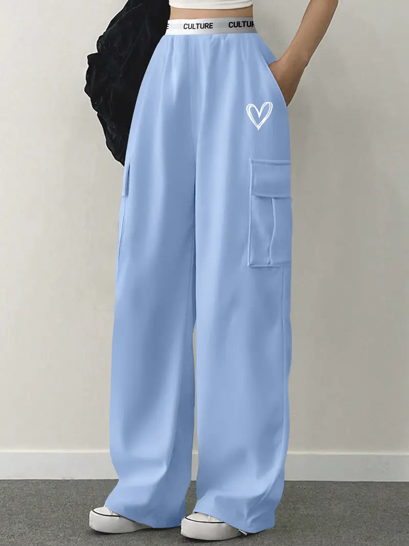 pantalon cargo décontracté en polyester tricoté pour femmes avec imprimé alphabet et poches - pantalon de travail décontracté toutes Détails du produit 7