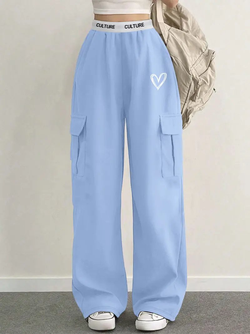 pantalon cargo décontracté en polyester tricoté pour femmes avec imprimé alphabet et poches - pantalon de travail décontracté toutes Détails du produit 6