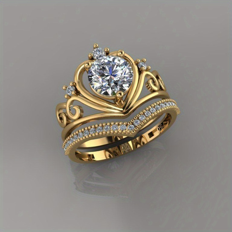 

Imitation Gold White Rhinestone Temperament Crown Two-piece Ring Jewelry