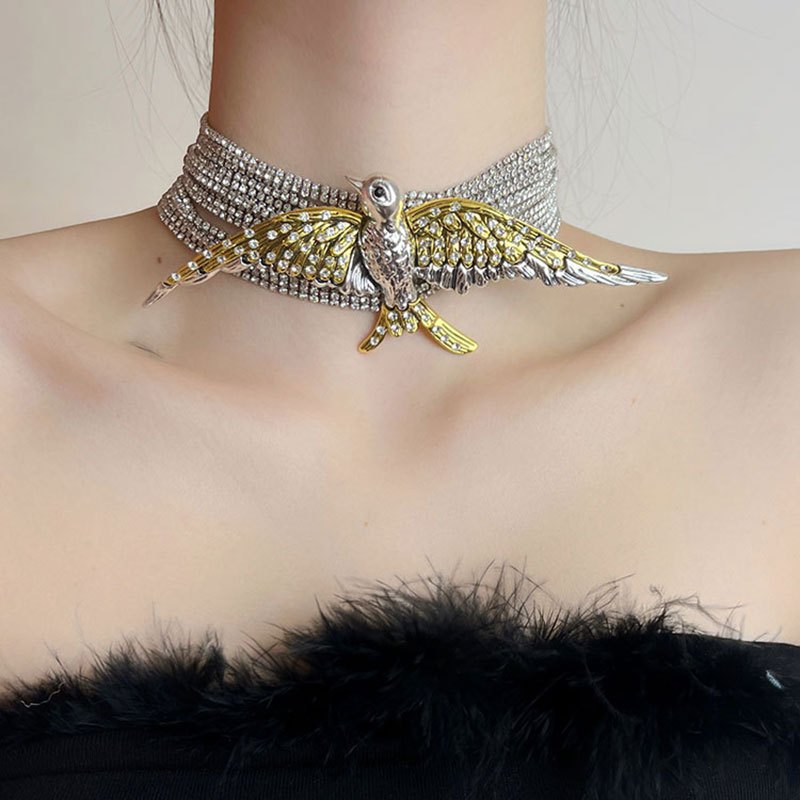 

1 Pcs Heavy Exaggerated Zircon Chain Flying Bird Necklace Light Luxury High-grade Choker Necklace