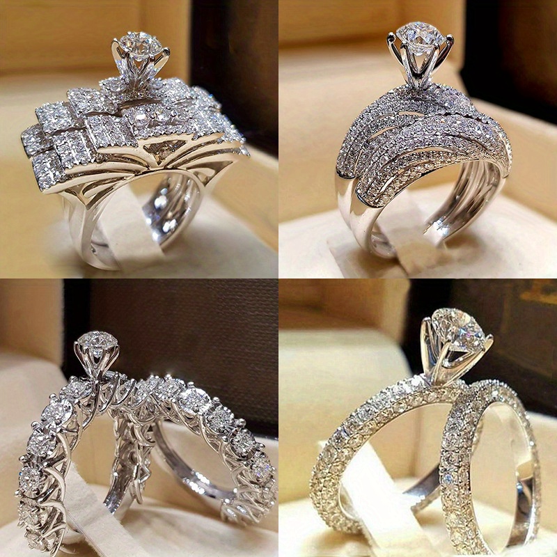 

1 Set Fashion Hearts And Arrows Wedding Ring For Men And Women Couple Creative Engagement Set Ring