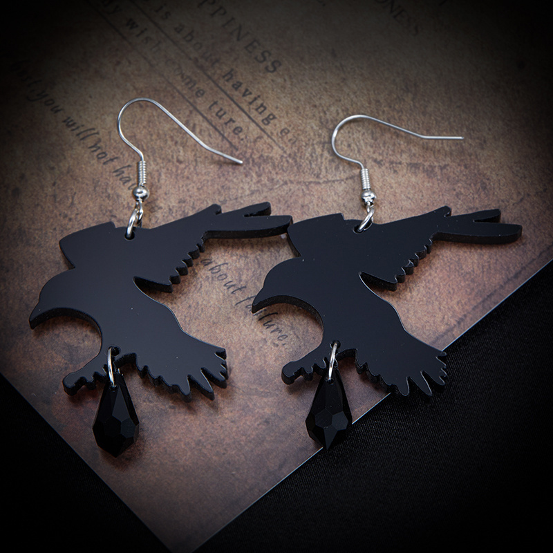TEMU 1 Paire de Boucles d'Oreilles Noires, Bijoux Cadeaux de Fête , Convient pour les Fêtes d'Halloween, les Événements sur le Thème Gothique, les