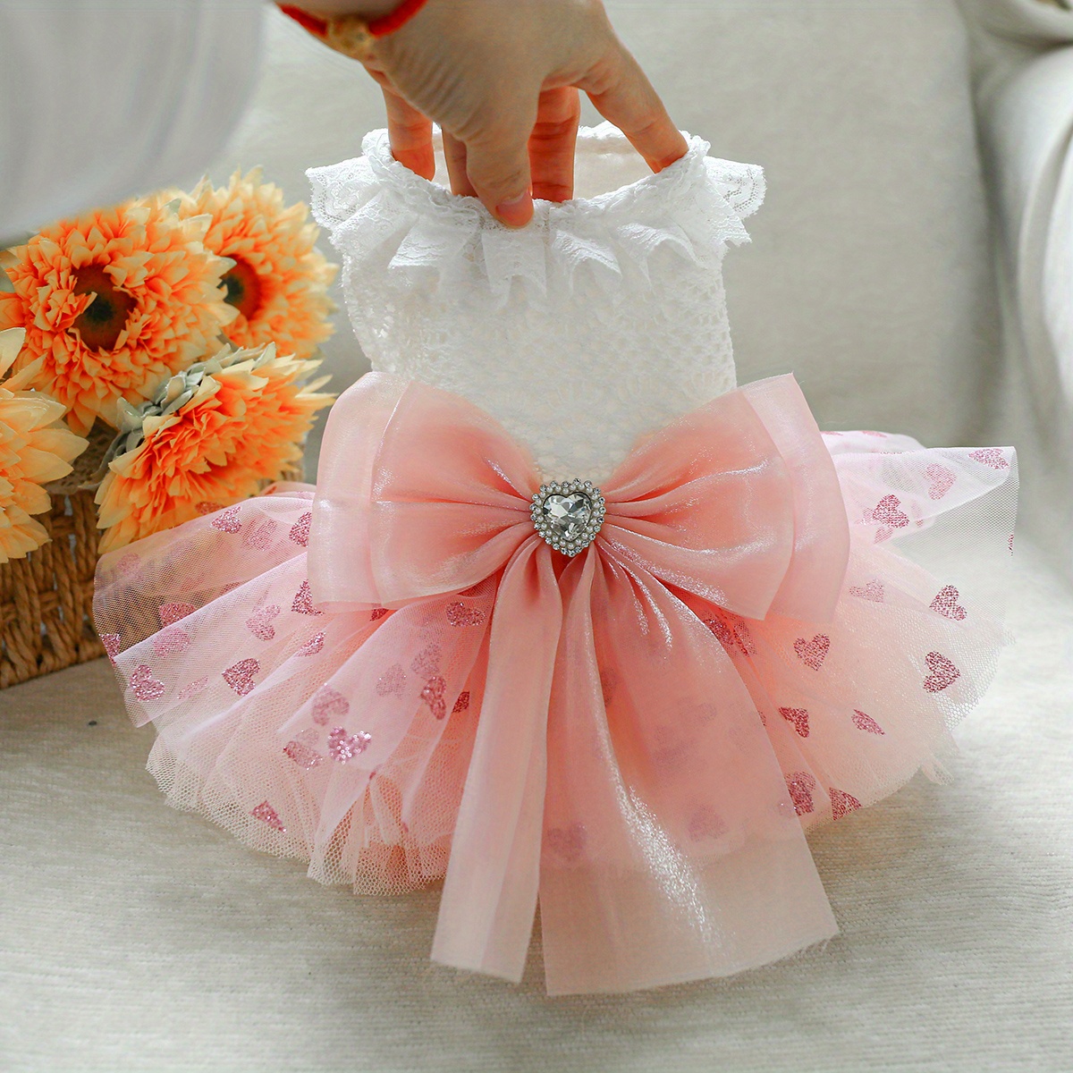 TEMU Pink Heart Skirt Pet Small Dog Dog Clothes Yorkshire Terrier Shih Tzu Pomeranian Teddy Dress