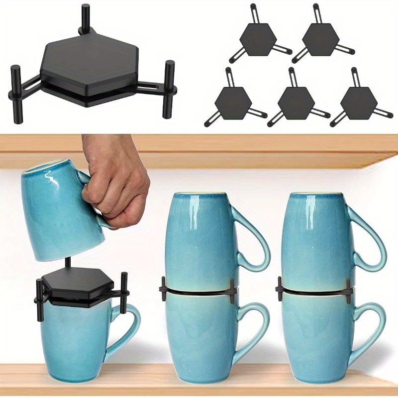 

6pcs Stackable Coffee Mug Holders - Non-slip, Adjustable Kitchen Cup Organizer For Cabinet & Cupboard Storage