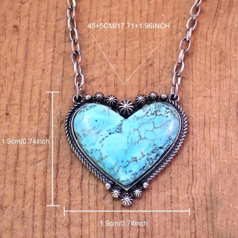 

Vintage Turquoise Heart Pendant Necklace Bohemian Jewelry Women Necklace Gift