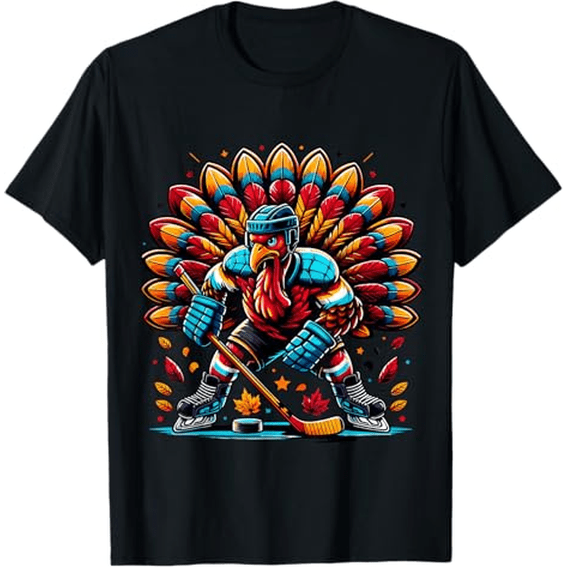 

Thanksgiving Ice Hockey Turkey Playing Hockey , 100% Cotton, Thanksgiving Christmas Gifts For Men Women , S-xxxl, Black