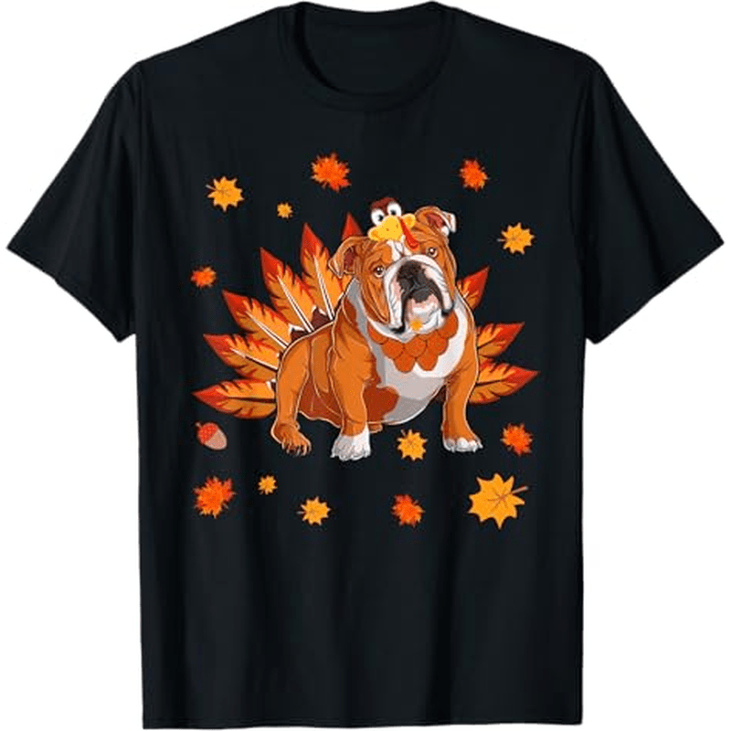 

Funny Turkey English Bulldog Dog Maple Leaf 100% Cotton Thanksgiving Day T-shirt Thanksgiving Christmas Gifts For Men Women , S-xxxl, Black