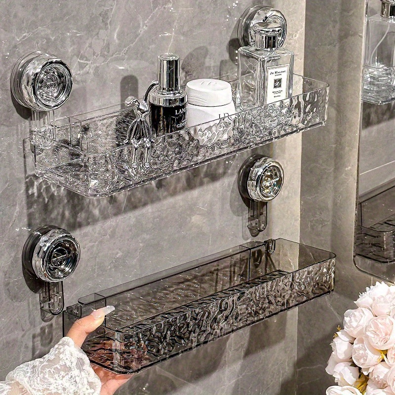 

Easy-install, No-drill Bathroom Shelf With Decorative Textured - Wall-mounted Storage Rack For Home & Hotel, Plastic, Includes 2 Shelves For Cosmetics & Accessories, Bathroom Organizers And Storage