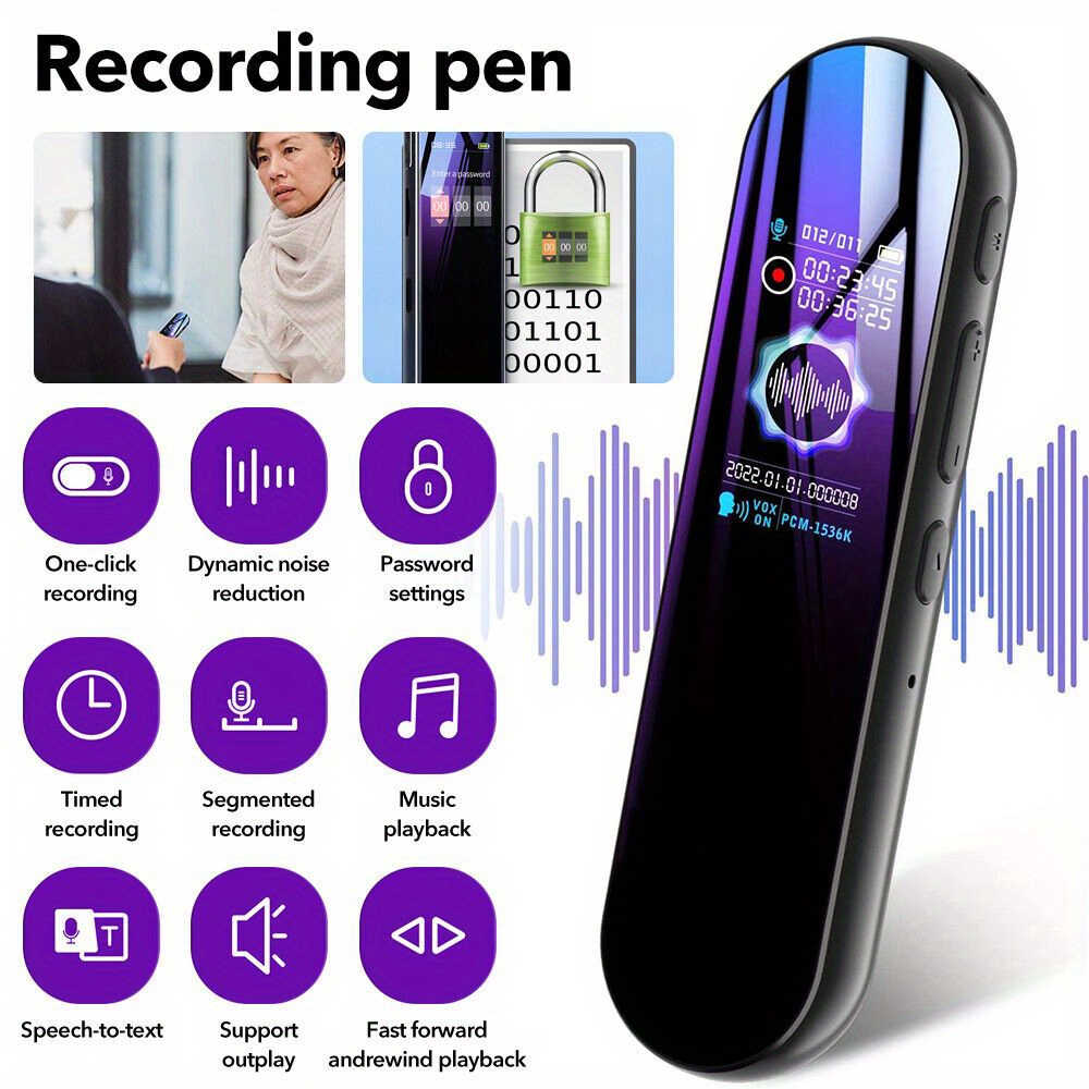 TEMU Mini 24h Recorder Stereo Audio Mp3 Player Recording Equipment 2 Microphones 6 Equalizers Multifunctional Small Recorder Password Protection