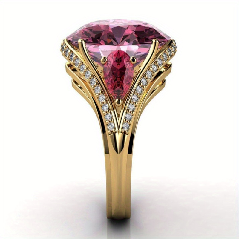 

Large Pink Zircon Ring With Gold Edge, Women's Jewelry