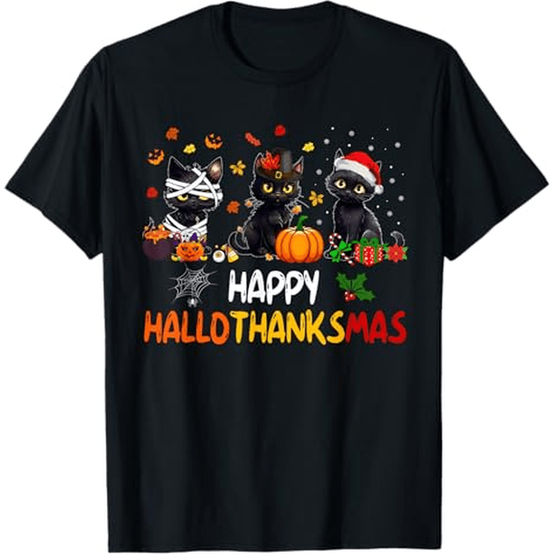 

Funny Cat Happy Thanksgiving , 100% Cotton, Thanksgiving Christmas Gifts For Men Women , S-xxxl, Black