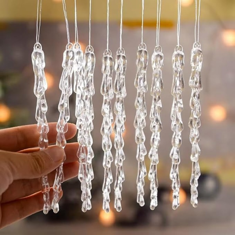 

12-pack Acrylic Crystal Icicle Ornaments - Art Deco Hanging Icicle Pendant Drops For Christmas Tree, Wedding & Universal Holiday Decor - No Electricity Required, Battery-free Finials