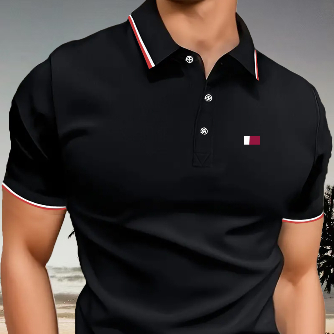 

Men's Q1192 Casual Golf Shirt With Print - Comfortable, Breathable Polyester, Short Sleeve, Button-up Collar For Tennis & Business